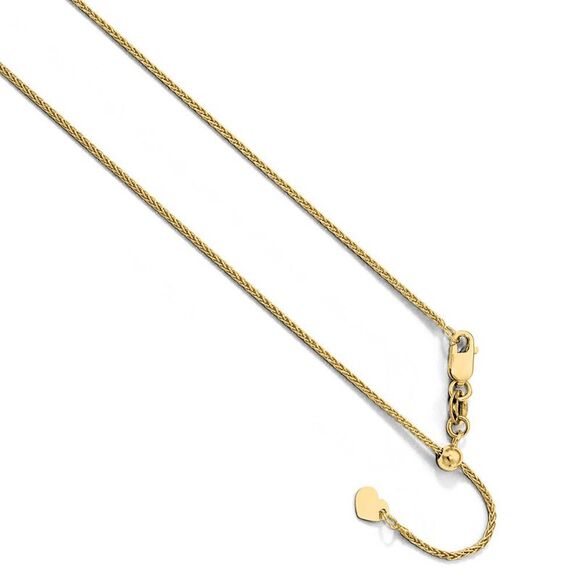 1mm 10k Yellow Gold Adjustable Solid Wheat Chain Necklace 30 Inch